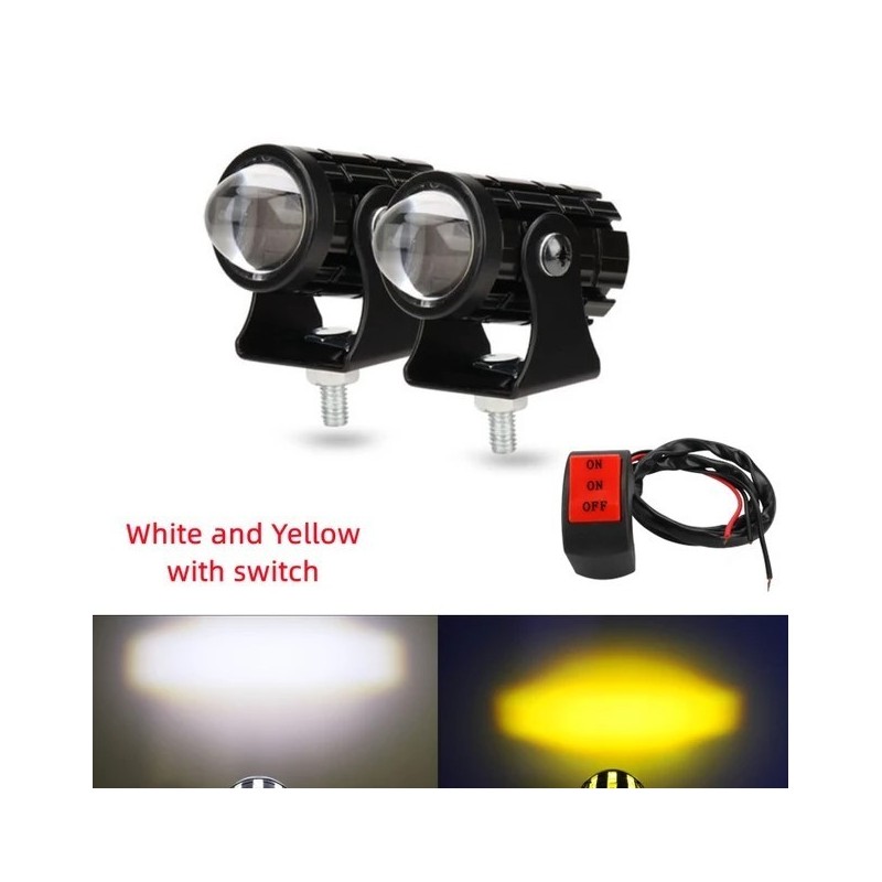 LED Motorcycle Spotlights Universal White & Yellow