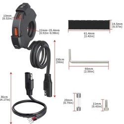 Φορτιστής USB Μοτό Διπλός Για Τιμόνι Quick Charge