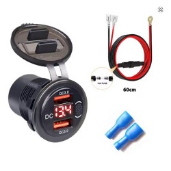 USB Φορτιστής Διπλός Με Βολτόμετρο