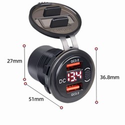 USB Φορτιστής Διπλός Με Βολτόμετρο