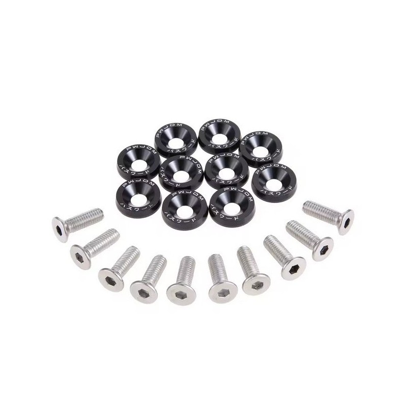 Universal Fairing Screws M6 With Aluminum Washers 10 Pieces - Black