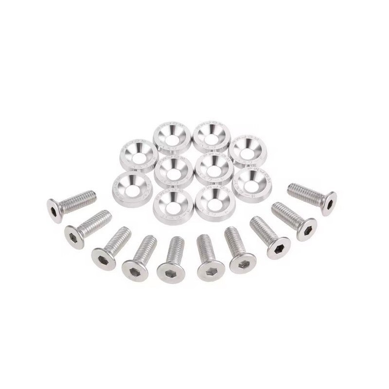 Universal Fairing Screws M6 With Aluminum Washers 10 Pieces - Silver