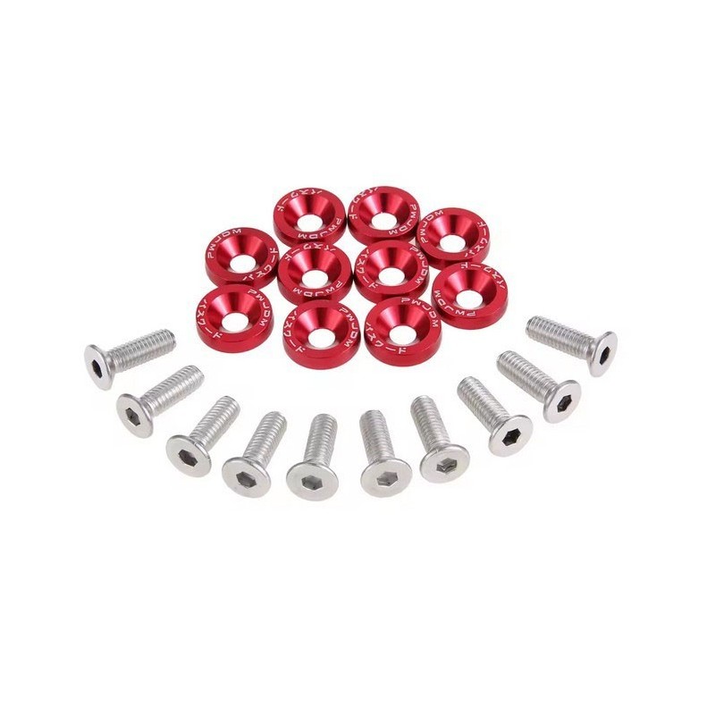 Universal Fairing Screws M6 With Aluminum Washers 10 Pieces - Red