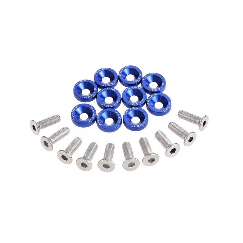 Universal Fairing Screws M6 With Aluminum Washers 10 Pieces - Blue