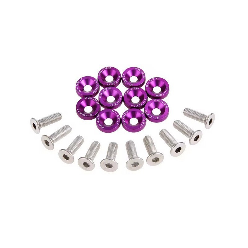 Universal Fairing Screws M6 With Aluminum Washers 10 Pieces - Purple